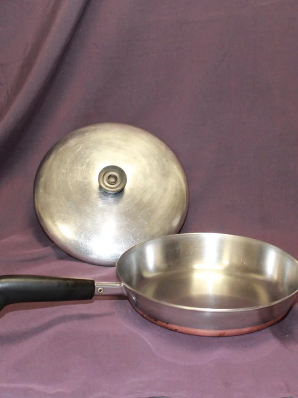 Revere Ware 1801 Copper Bottom 9 In Fry Pan With Lid - Rome NY USA